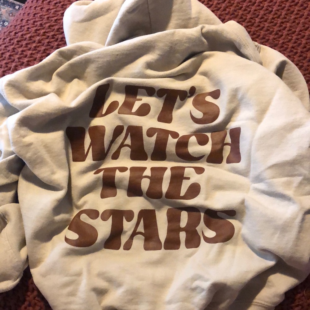 let’s watch the stars hoodie, size large, tan
